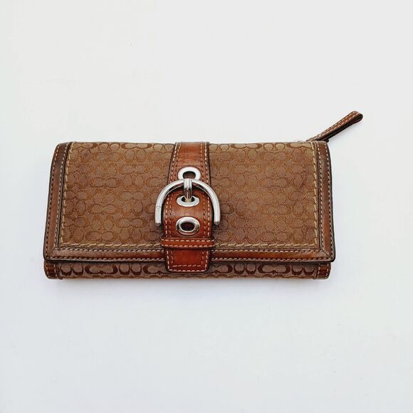 Coach Handbags - Coach Checkbook Wallet Mini Signature F41691 Soho Jacquard Khaki Toffee Vintage